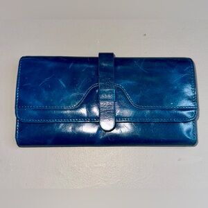 Kattee Teal Blue Leather Wallet Clutch Snap Flap Long Bifold Organizer